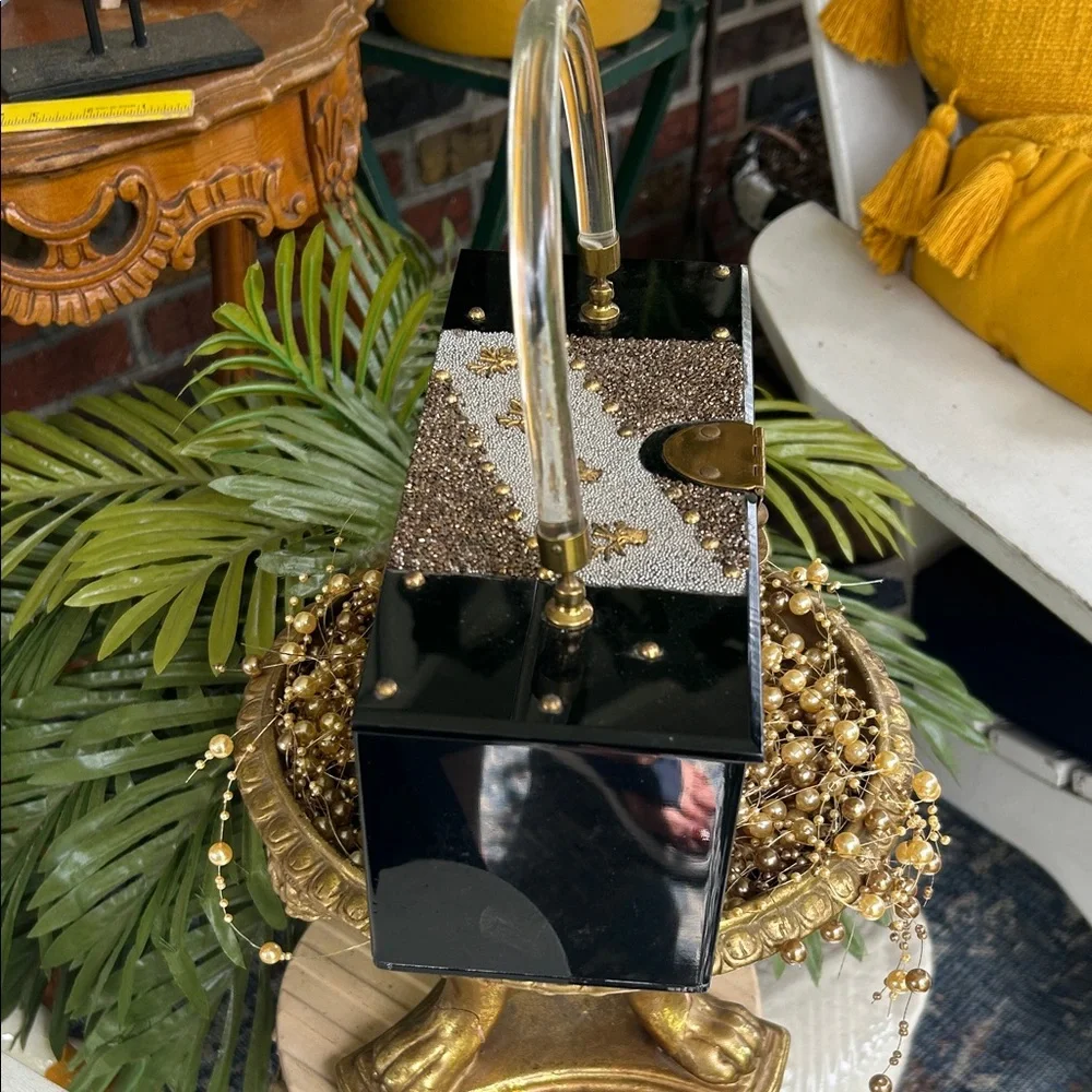 Vintage DORSET Black and Gold Lucite Box Bag